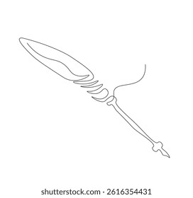 feather pen continuous line drawing. feather pen one line illustration


