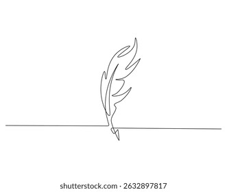 Feather pen continuous line. Continuous one line drawing of feather pen. Literacy concept. Single line drawing