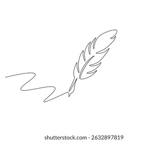 Feather pen continuous line. Continuous one line drawing of feather pen. Literacy concept. Single line drawing