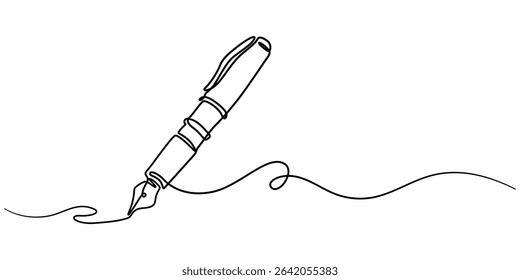 Feather pen design, founding feather pen continuous one line drawing, Continuous Line Drawing of Feather Icon. Hand Drawn Symbol Vector Illustration, Black and white pen design, Calligraphy pen.