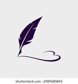 Feather Pen Drawing Love Design Concept. Vector Illustration.