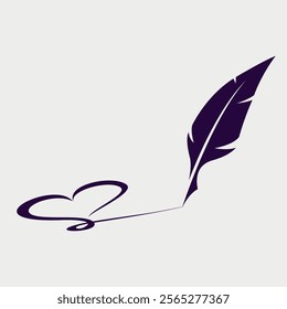 Feather Pen Drawing Love Design Concept. Vector Illustration.