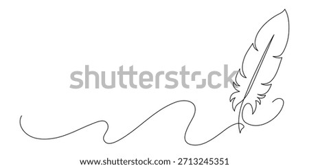 Feather pen drawing or writing. Continuous line drawing.