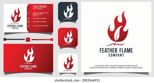 Feather Pen Fire Flame Logo Vector