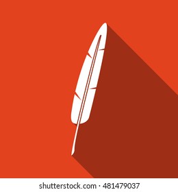 Feather pen flat icon with long shadow. Vector Illustration