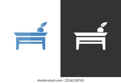 feather pen flat icon. feather pen on a table