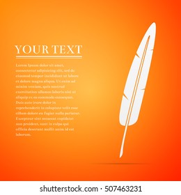 Feather pen flat icon on orange background. Vector Illustration