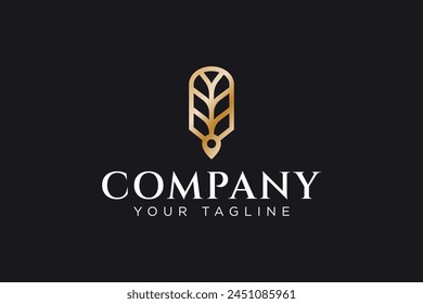 feather pen geometry logo design for publisher writer professional brand