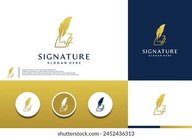 Feather pen, gold signature, elegant and minimalist design, for your company business, logo design template.