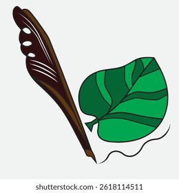 feather pen and green leaf logo vector illustration