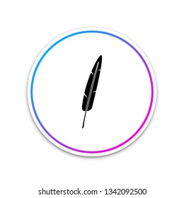 Feather pen icon isolated on white background. Circle white button. Vector Illustration
