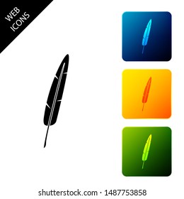 Feather pen icon isolated on white background. Set icons colorful square buttons. Vector Illustration