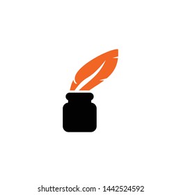 Feather pen icon logo design vector template