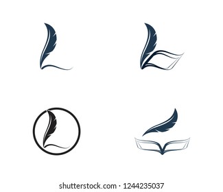 Feather pen icon logo template