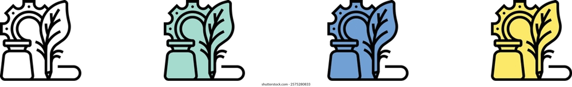 feather pen icon. Outline, Green, Blue and Yellow Style Design Isolated On White Background