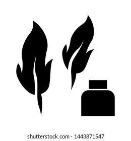 Feather pen icon, template logo vector emblem isolated illustration, outline solid background white