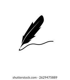 Feather pen icon. Writing feather. Plumelet. Vector isolated illustration