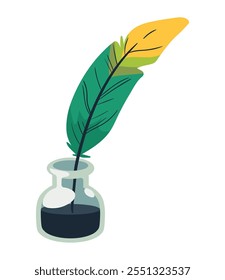 feather pen in ink bottle cartoon isolated