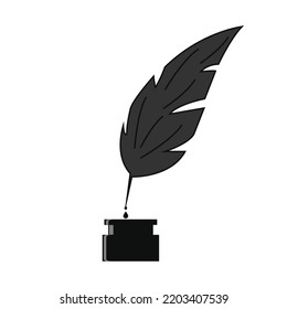 Feather pen and ink bottle icon