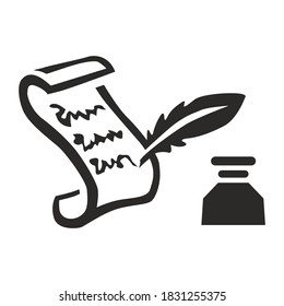 Feather pen ink calligraphic letter vector illustration. Vector hand drawn monochrome ancient pen. vintage quill. Icon