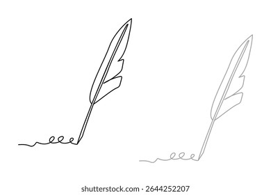 Feather pen ink icon illustration isolated vector sign symbol on gray, black a white background