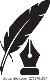Pluma e icono de tinta que representa la escritura, el autor, la literatura, la caligrafía y el contenido creativo.