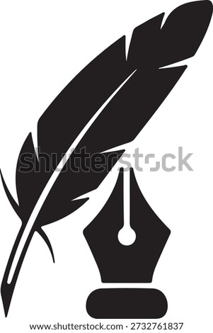 Feather pen and ink icon representing writing, author, literature, calligraphy, and creative content.
