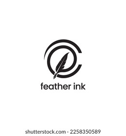 feather pen ink initials CP design logo for publishing or printing book companies.