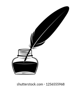 Feather pen and ink pot, vector