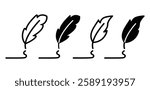 feather pen ink quill pen icon symbol vector design simple outline and black filled color illustration sets isolated