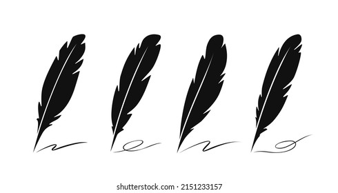 Feather pen and ink symbol. Writing concept. Icon set vector