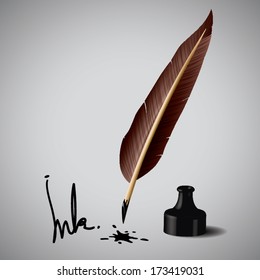 Feather Pen Ink. Vector Illustration