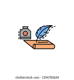 feather pen, ink, write, paper icon. Element of history color icon for mobile concept and web apps. Color feather pen, ink, write, paper icon can be used for web and mobile