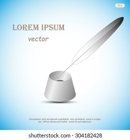 Feather pen,  inkstand, icon, vector