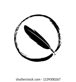 Feather pen and inkwell. Drawing of ancient stationery on white background. Concept for education.