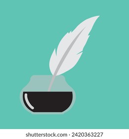 Feather pen inkwell icon, flat design