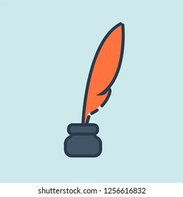 Feather pen and inkwell vector illustration.