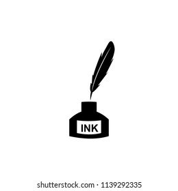 Feather pen into the inkwell. Isolated on a white background.