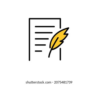 Feather pen line icon. High quality outline symbol for web design or mobile app. Thin line sign for design logo. Color outline pictogram on white background