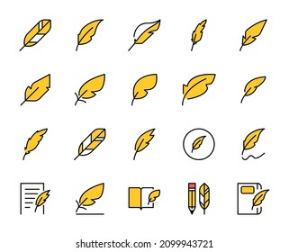Juego de iconos de la línea de plumilla. Colección de logotipo de esquema de color de alta calidad para conceptos móviles y aplicaciones web. La educación es moderna y plana. Ilustración vectorial en fondo blanco