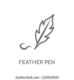 Feather pen linear icon. Modern outline Feather pen logo concept on white background from law and justice collection. Suitable for use on web apps, mobile apps and print media.