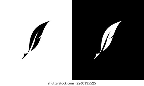 feather pen logo author monogram r letter initial black and white icon illustration style Designs templates