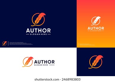 feather pen logo with circle, modern style, signature symbol, logo design illustration.