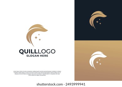 Federstift-Logo-Design mit goldener Farbe