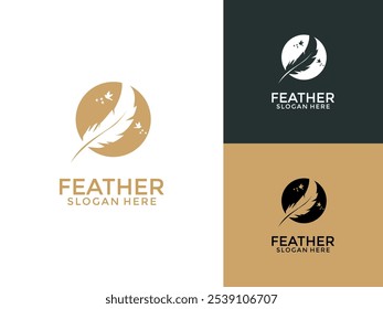 Feather pen logo design vector, Feather pen signature logo design template