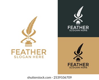 Feather pen logo design vector icon, Feather pen signature logo design template