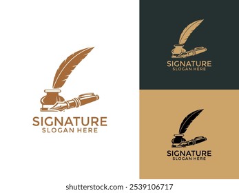 Feather pen logo design vector, Feather pen signature logo template