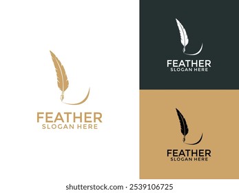 Feather pen logo design vector, Feather pen signature logo design template