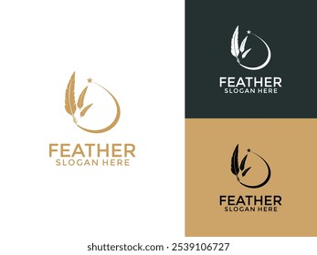 Feather pen logo design vector, Feather pen signature logo design template