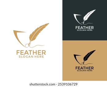 Feather pen logo design vector icon, Feather pen signature logo design template
